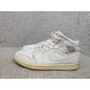 Nike Air Jordan 1 Mid Men's Size 9 White Wolf Grey Lace Up Sneakers 554724-112